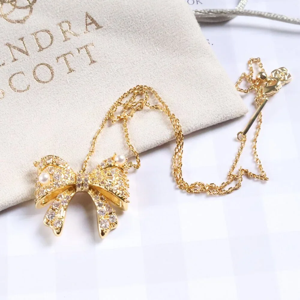 New Kendra Scott White Mix Krista Bow Necklace Gold - Picture 3 of 3